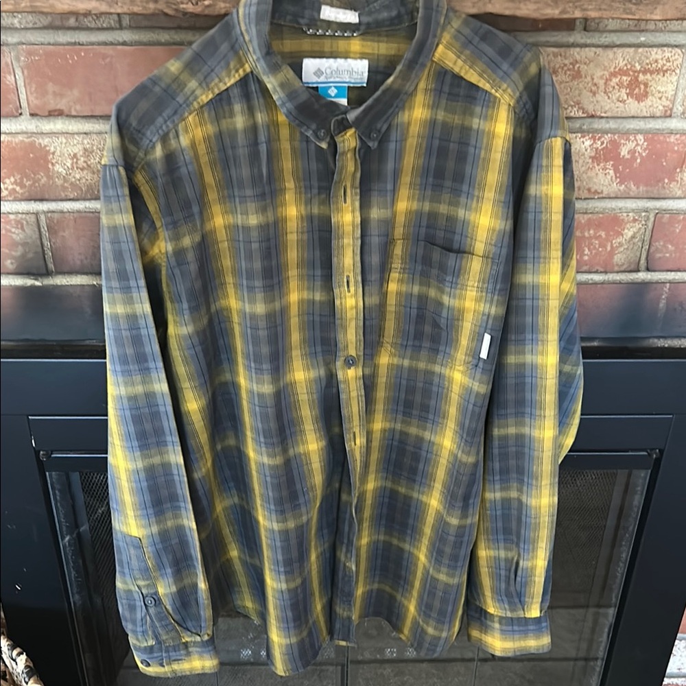 Columbia Yellow and Blue Plaid Shirt